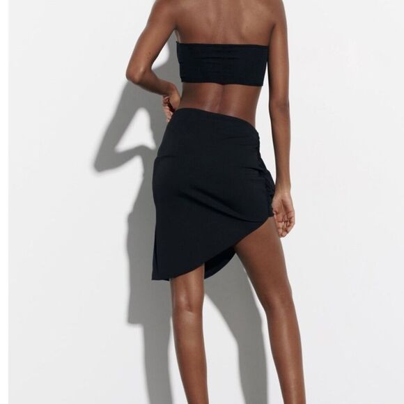 Zara Black Draped Asymmetric Skirt High waisted skirt made knit fabric Ruched - Picture 5 of 6